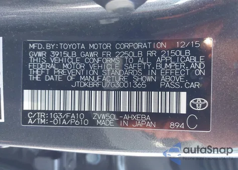 2016 Toyota Prius Two z USA, uszkodzony, nr VIN JTDKBRFU7G3001365